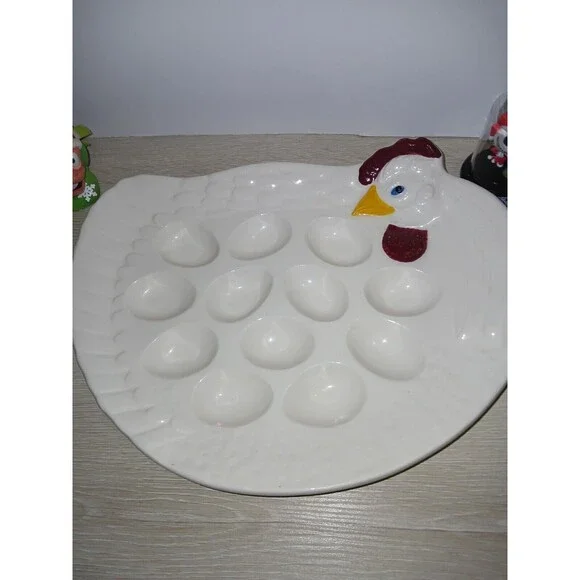 Treasure Craft Chicken Shaped Serving Platter Deviled Eggs Easter USA Vintage - Picture 8 of 13